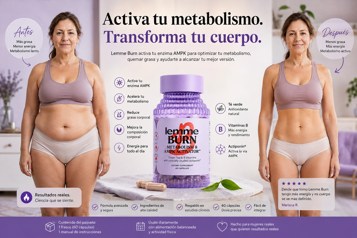 Lemme Burn® | Active su Metabolismo, Aumente su Energía y Favorezca la Quema de Grasa con Actiponin®, Té Verde y Vitaminas B – 60 Cápsulas